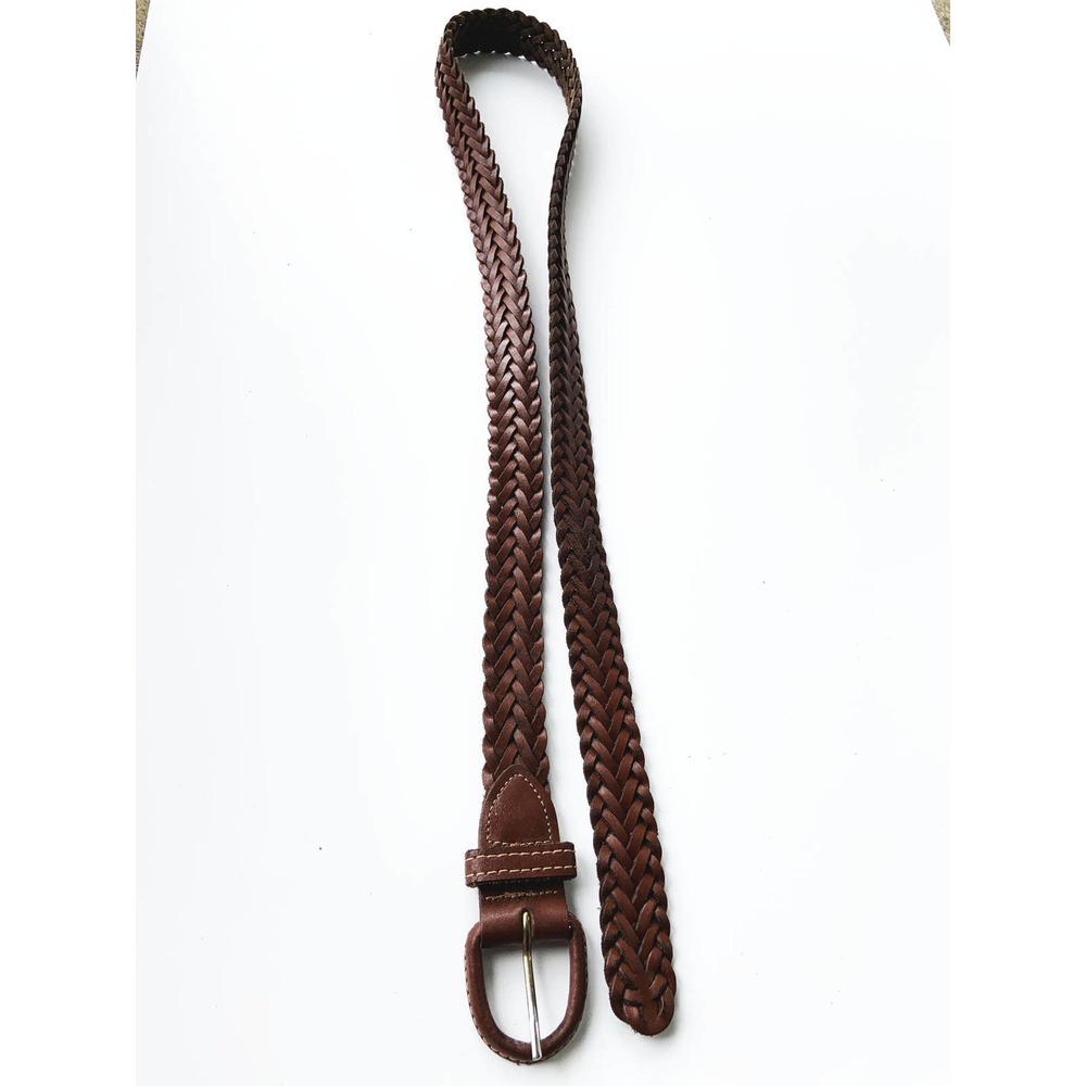 Womens Braided Brown Split Leather Belt Size 36